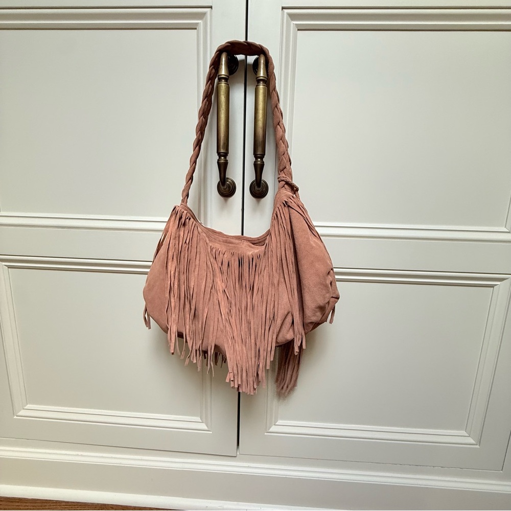Elegant Fringe Hobo Bag - Dusty Pink - Picture 2 of 5